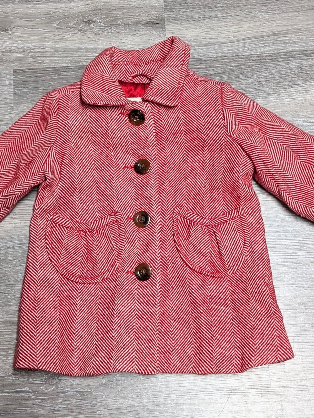 Vintage '06 GAP Toddler Coat Wool Blend Red Herringbone Size 12-18 Months